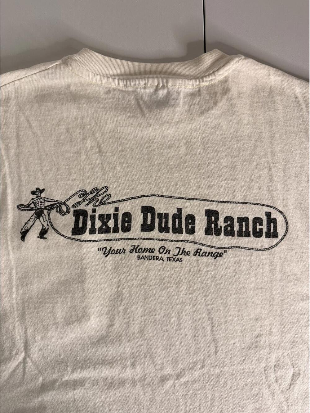 Vintage Dixie Dude Ranch Cream Pocket T-Shirt with Rope 'UK' Embroidery XL - Picture 4 of 5